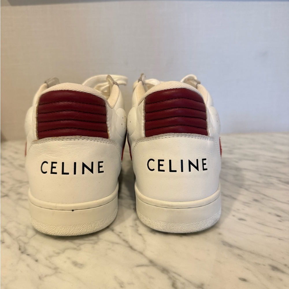 Celine Women's Sneakers in White and Burgundy - Picture 2 of 4